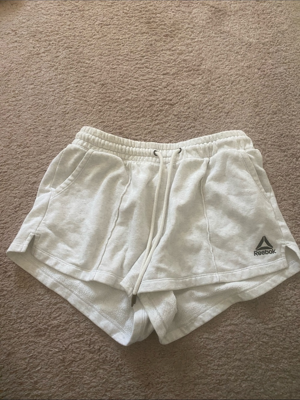 Reebok Women's Cream Athletic Terry Shorts with Drawstring